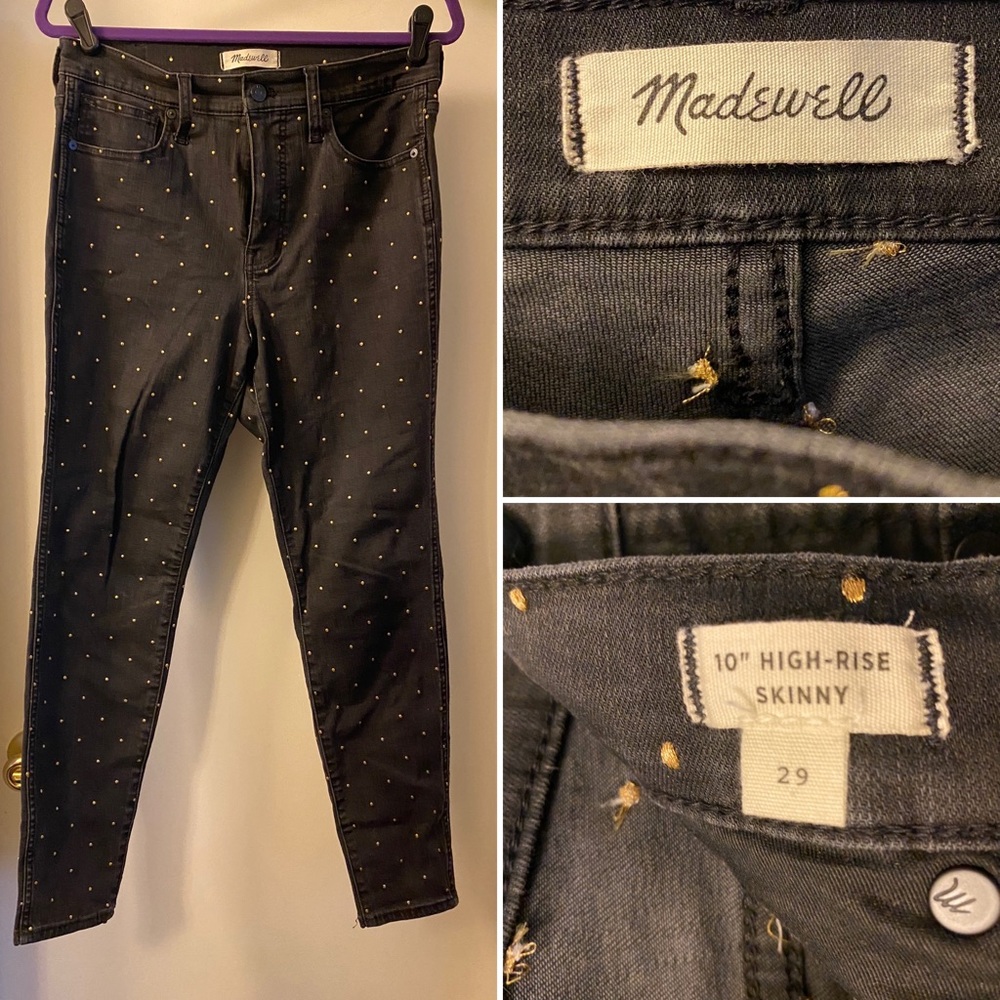 10” High-Rise Skinny Jeans, black with gold dots